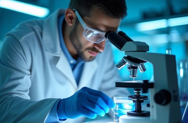 Wissenschaftler im Labor, der eine Edelmetalllegierung untersucht