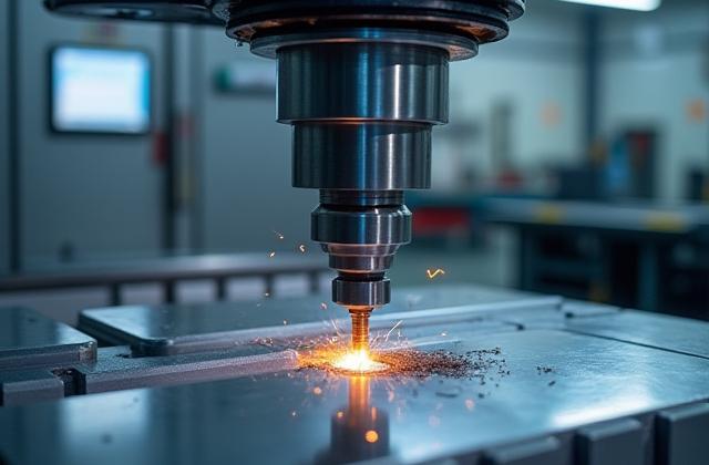 Präzise CNC-Maschine, die ein Metallstück bearbeitet